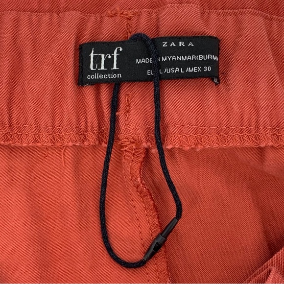 Zara trf Collection Tomato Red High Rise Paper Bag Waisted Ankle Pants, Large - Picture 14 of 15